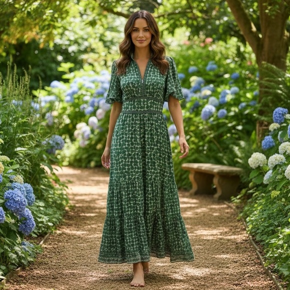 Max Studio Emerald Floral Maxi Dress - Flattering dress for any body type - Picture 1 of 6